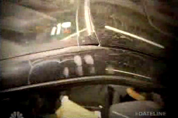 View of fingerprint smudges found on outside of driver door frame. Trial testimony indicated that the victim’s fingerprints were found on the outside of the driver door frame but the transcript did not  describe the exact location. Still from NBC Dateline video.