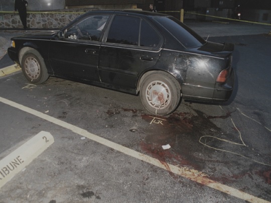 Police photo of driver side of Heitholt Nissan Maxima. CBS News photo.